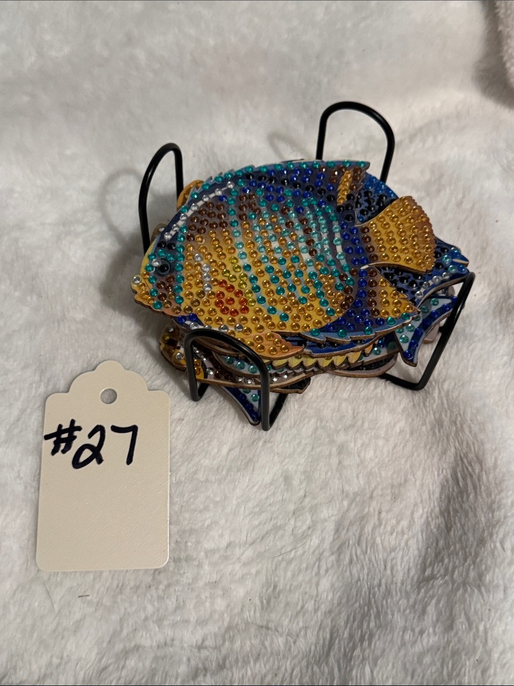 Decorative Blue & Multicolor Sequin Fish Coaster Set - Set of 10 - Picture 5 of 5